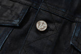 COATED KNIFE-SCRAPED HAND-WIPED DISTRESSED DENIM JACKET