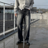 LMN Cuden laser washing wide denim pants (dark gray)