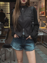 Liberal Crop Two-Way Biker Jacket