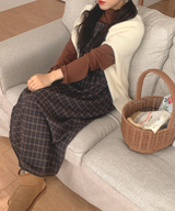 ブラウニーチェックビスチェロングワンピース