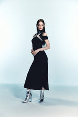 Mesh Cross Point Mermaid Dress Long (black) 