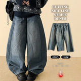 Teen Zanstripe washing denim wide pants [Long & Short]
