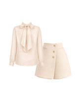 Ruby Romantic Gold Button Tweed Skirt Pants Beige