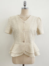 Hene V-neck Bokashi Peplum Jacket Blouse
