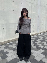 ドリューホルターレイヤードレタリングオフショルダーTシャツ