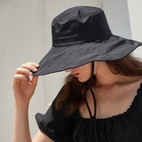 Nylon Strap Wide Bucket Hat (Black)