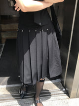 Monday Office Ball Stud Pleated Midi Skirt