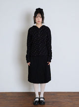 FLOWER WAFFLE BUTTON HOODIE - BLACK