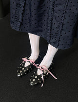 metal eyelet flat shoes (black)
