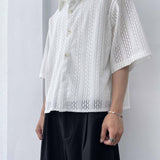 Sheer Openwork Knit Short Sleeve Shirt