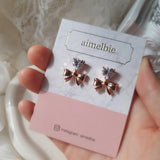 [CHUU Piercing] Heart Crystal and Ribbon Piercing - Rosegold