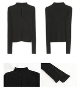 half-turtleneck V-neck slit long-sleeved knitwear