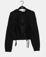 [Beachlook] ベトンシャーリングストリングリネンシースルーフーディドジップアップ