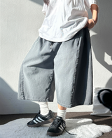 ASH🩶🩵 SIDE PINTUCK BALLOON DENIM BERMUDA 🩶🖤3COLOR 2SIZE
