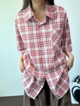 Conti Linen Check Oversized Boxy Shirt 3color