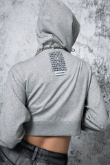 クロップロゴフードジップアップ (GRAY)