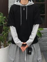 グレーレイヤーフードロングスリーブTシャツ4C