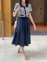 Carson Collar Color Matching Check Knit Cardigan