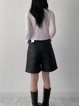 Matte leather wide half pants