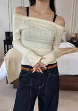 Dot off shoulder long sleeves(3color)