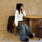 Car banding pintuck vintage washing cargo denim pants