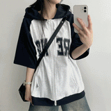 Abel Coloring raglan short-sleeved hooded zip-up
