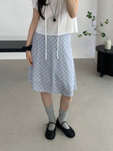 Sovy check flare midi skirt