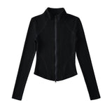 velvet line half-turtleneck zip-up slim top