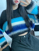 STRIPE CROPPED ANGORA KNIT 🩷🤎🩵🩶2COLOR