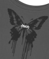 バタフライゴスワイドネッククロップTシャツ_チャコール