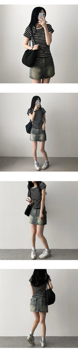 Nizu washing snap pocket denim miniskirt