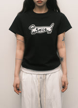 Dog Logo Slim Fit Applique Tshirts Black