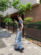 レース3ラインデニムジーンズ