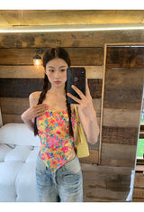 Pink Flower Sleeveless Tube Top