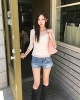 Two button vintage washing shorts