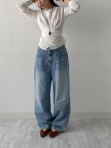 [Unisex] フォース10ピンタックワイドデニムパンツ