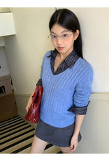 Twisted V-neck long-sleeved knitwear