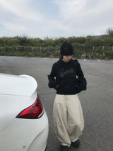 Grid Leather Patch Waffle Beanie (2c)