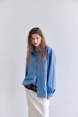 SHIRRING BLEACHED DENIM SHIRT