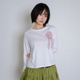 コサージュサイドポイントスリム長袖Tシャツ