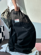 バックパッチ 🇺🇸 コットンリベットバルーンロングパンツ🍰💚🤎🖤 - 4 カラーズ