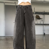 Surfy Side Slit Washed Balloon Fit Denim Pants