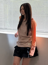CEC LAYERED STRIPED SLEEVE LABEL L/S(PINK ORANGE)