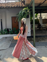 Red cherry checkered lace sleeveless long dress