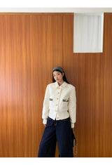 Gold button quilting jacket cardigan