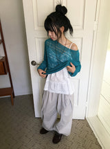 Libya Loose-Fit Boat Neck See-Through Knit