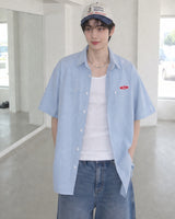 (UNISEX) ピース ストライプ オーバーシャツ