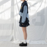 CHECK RUFFLE MINI SKIRT (NAVY)