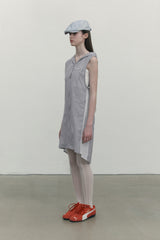 LAYERED HOODIE WOVEN DRESS [GRAY]