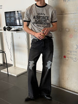 Destroyed flare denim pants(Black)